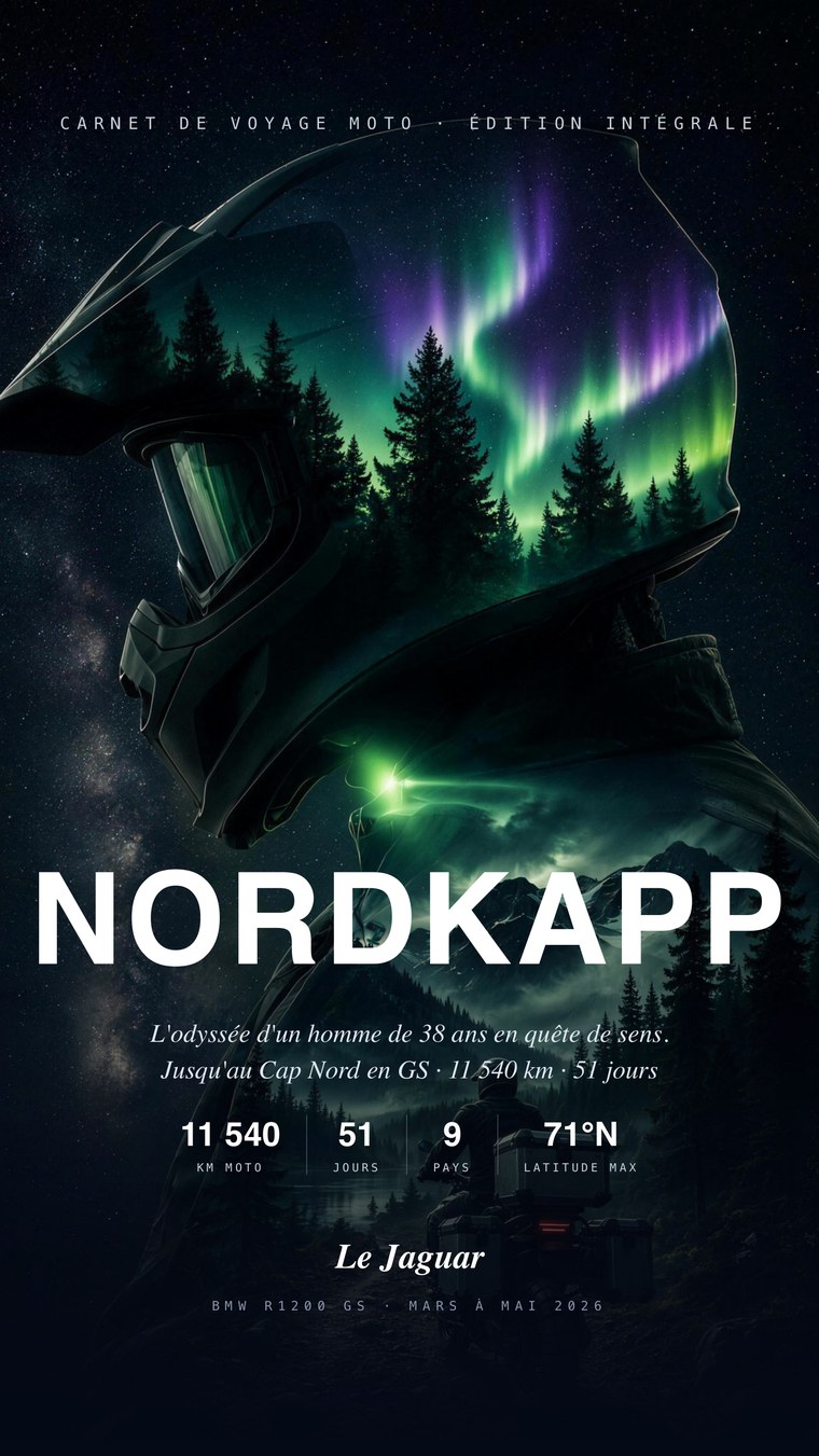 Couverture du carnet de voyage moto Nordkapp, Édition intégrale, par Le Jaguar